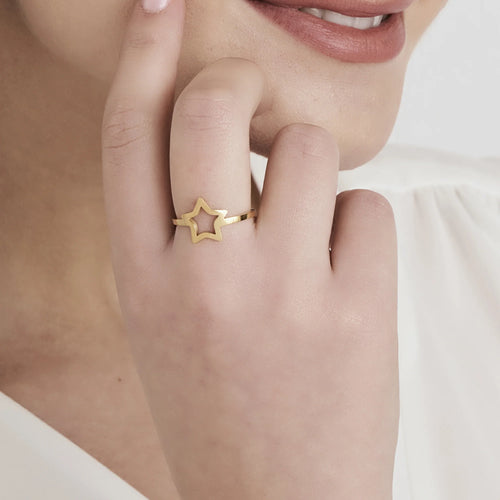 Anello in acciaio IP Gold con stella