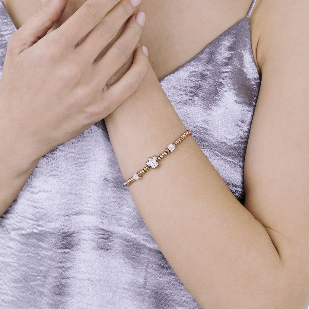 Bracciale in acciaio IP Rose con angelo con cristalli bianchi