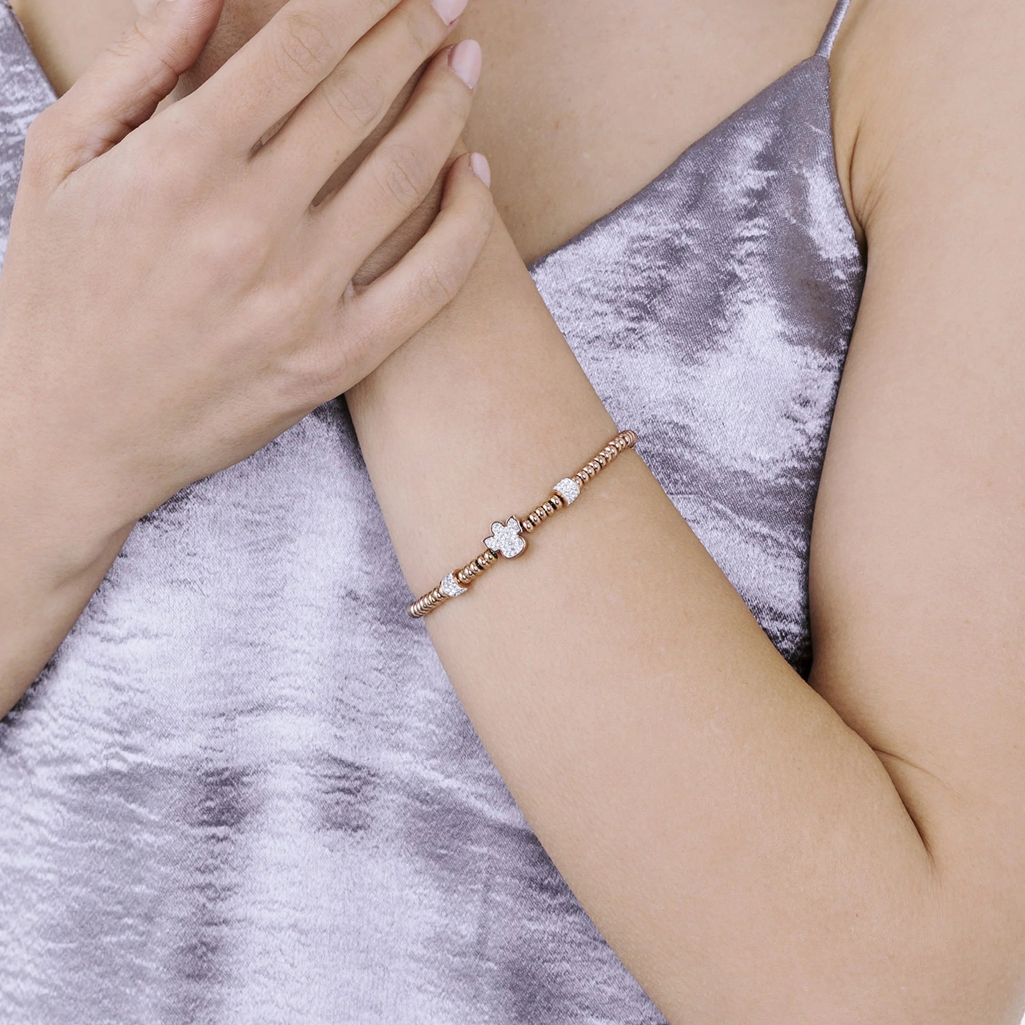 Bracciale in acciaio IP Rose con angelo con cristalli bianchi