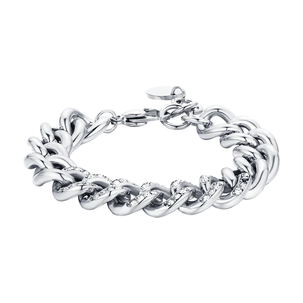 Bracciale donna in acciaio con cristalli bianchi