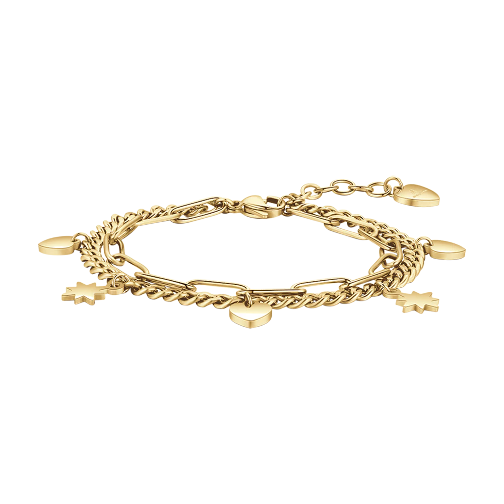 Bracciale in acciaio dorato con cuori e stelle