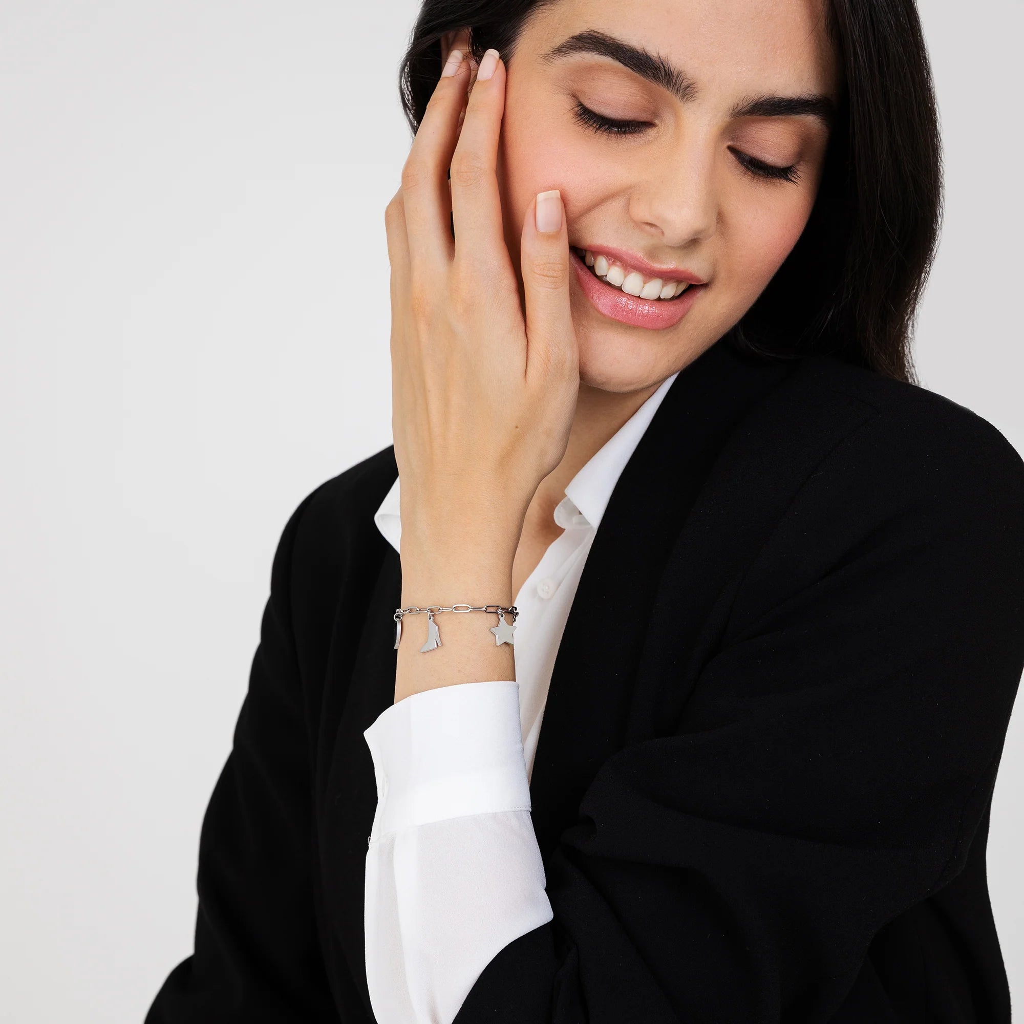 Bracciale in acciaio con cuore, scarpa e stella