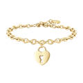 Bracciale in acciaio dorato con cuore e lucchetto