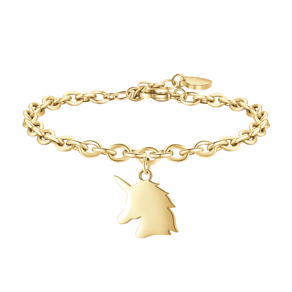 Bracciale in acciaio dorato con unicorno