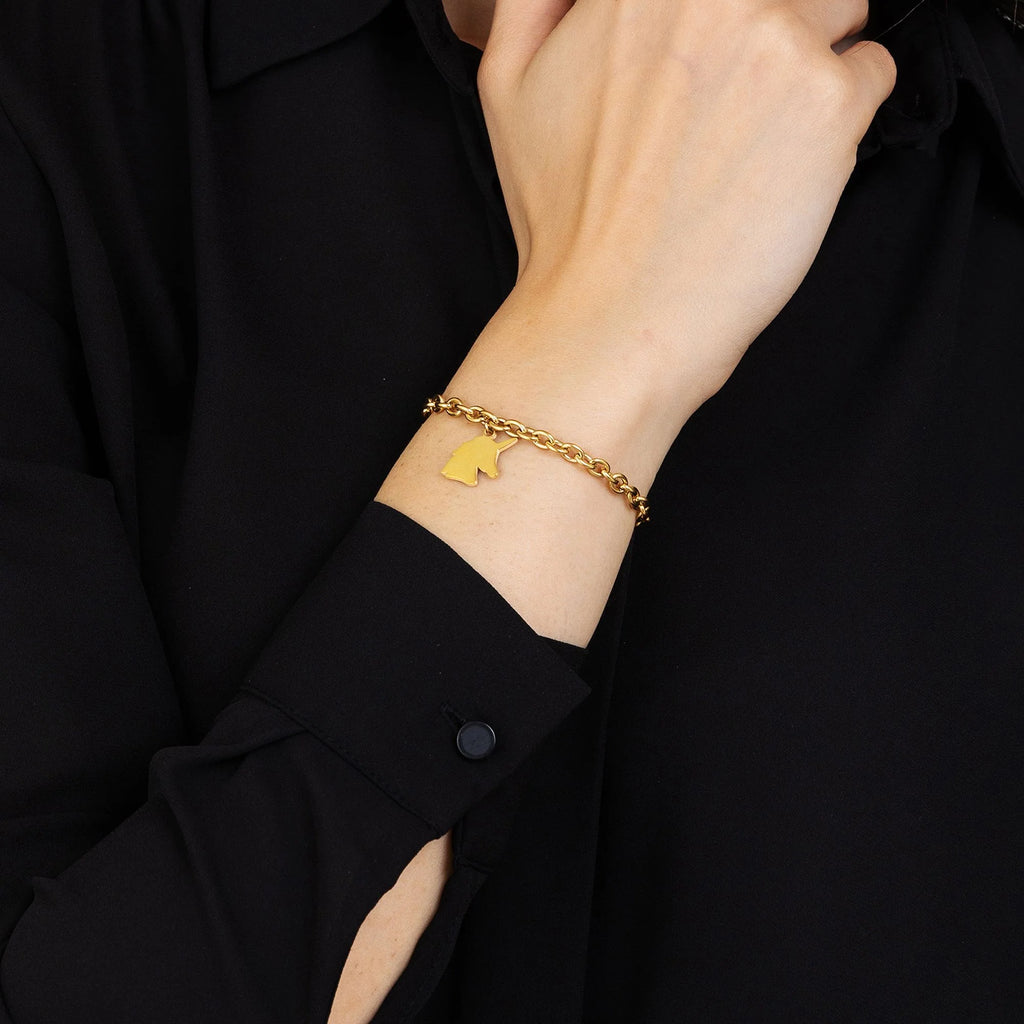 Bracciale in acciaio dorato con unicorno