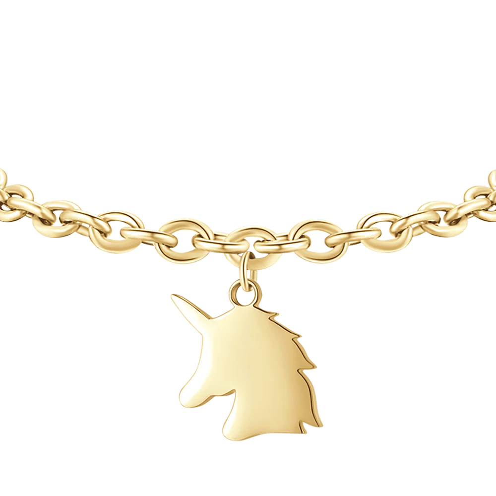 Bracciale in acciaio dorato con unicorno