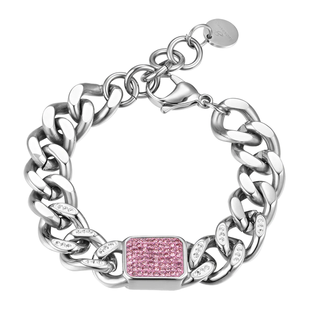 Bracciale in acciaio con cristalli fucsia
