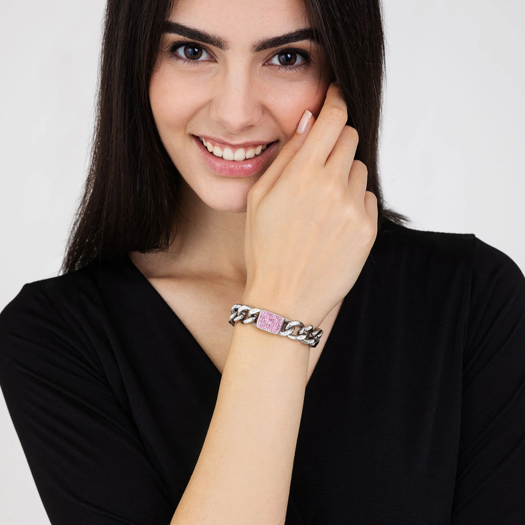 Bracciale in acciaio con cristalli fucsia