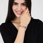 Bracciale in acciaio con cristalli fucsia
