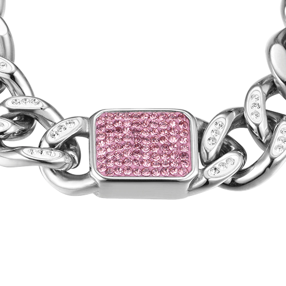 Bracciale in acciaio con cristalli fucsia