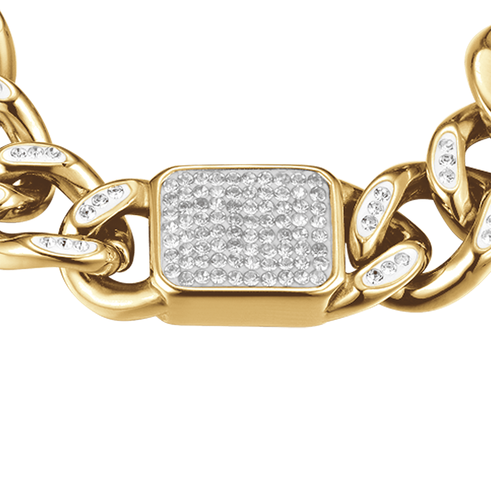 Bracciale donna in acciaio dorato e cristalli bianchi