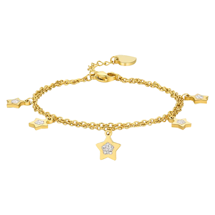 Bracciale in acciaio IP Gold con stelle e cristalli bianchi