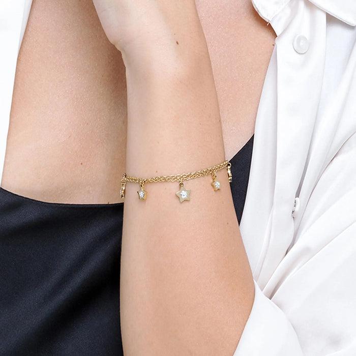 Bracciale in acciaio IP Gold con stelle e cristalli bianchi