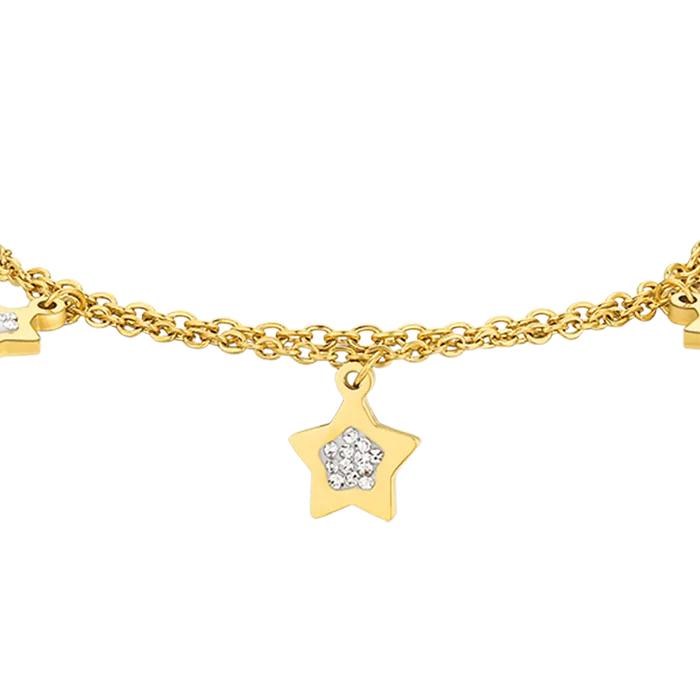 Bracciale in acciaio IP Gold con stelle e cristalli bianchi