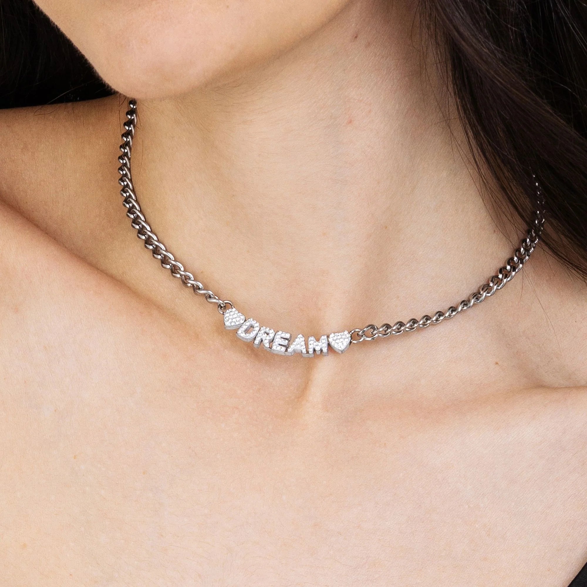 Collana donna in acciaio dream con cristalli bianchi