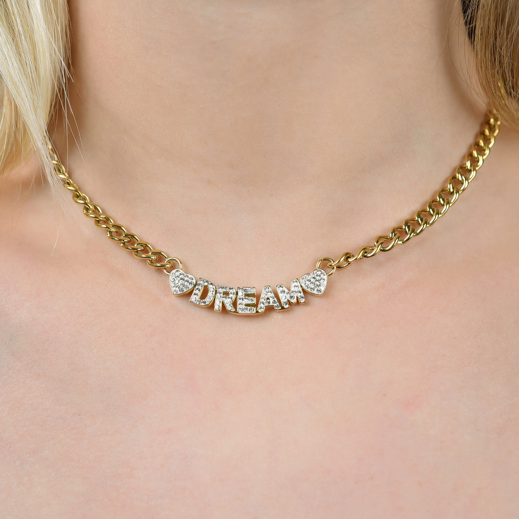 Collana acciaio dorato dream con cristalli bianchi