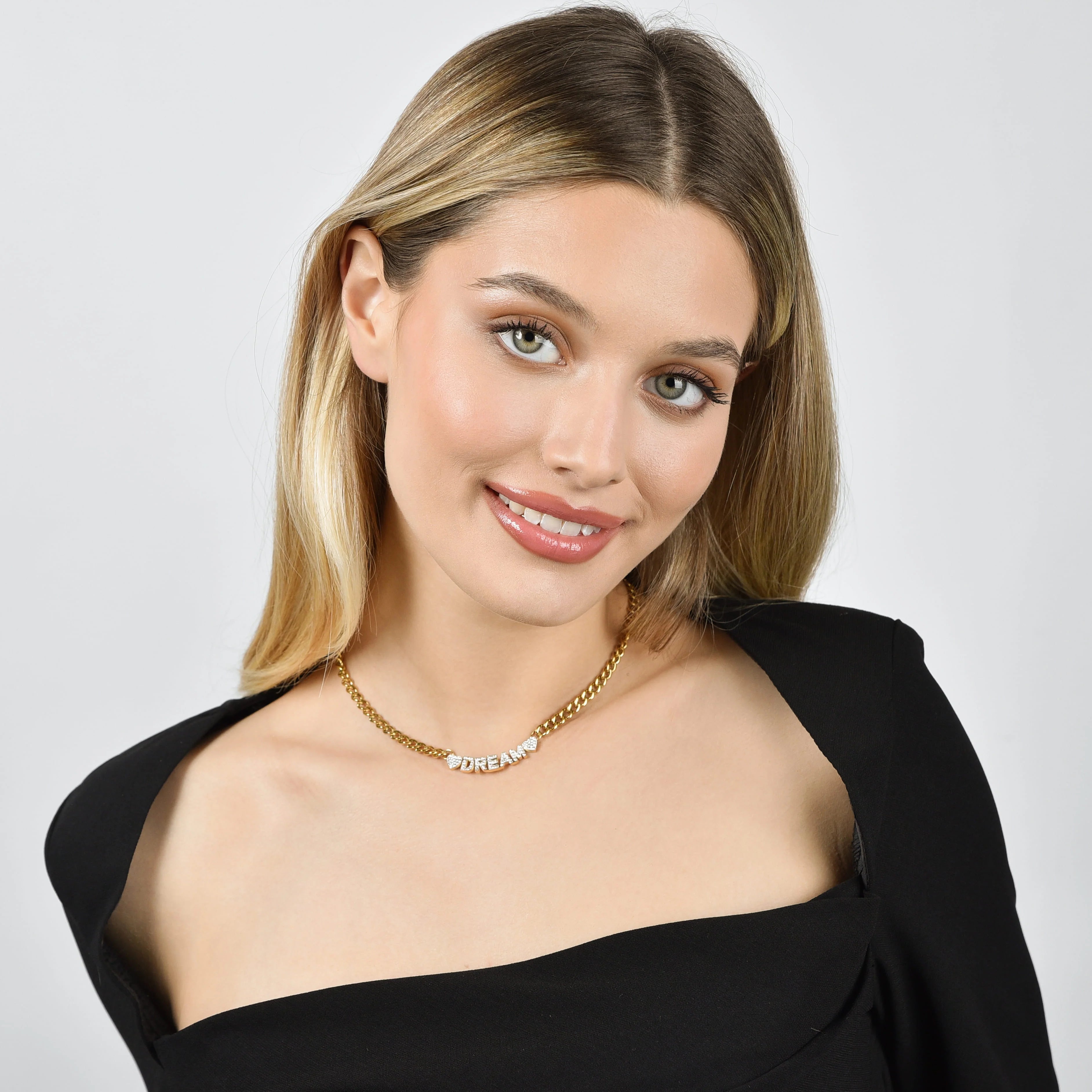 Collana acciaio dorato dream con cristalli bianchi