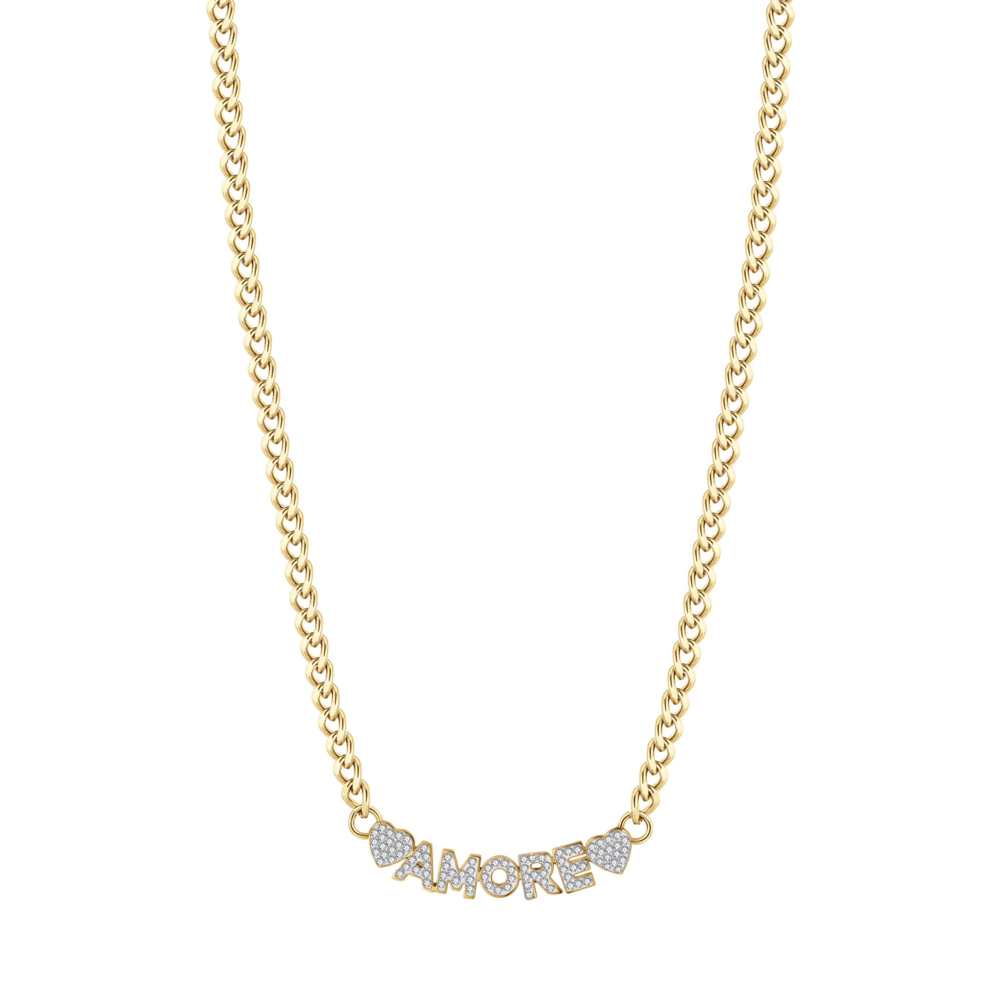 Collana in acciaio dorato amore con cristalli bianchi