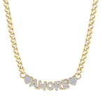 Collana in acciaio dorato amore con cristalli bianchi