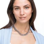 Collana in acciaio con maglia catena e cristalli bianchi
