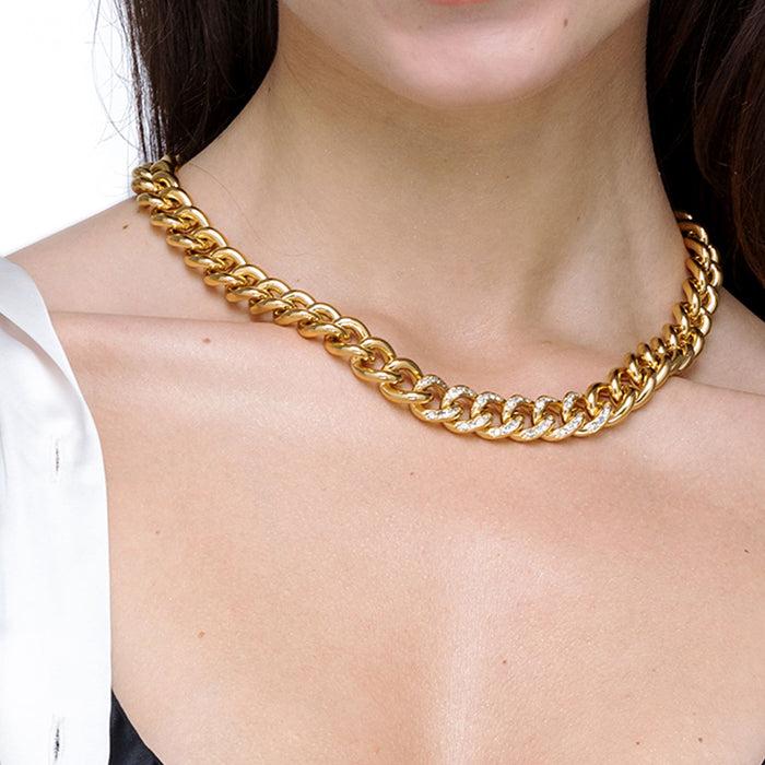 Collana donna in acciaio con maglia catena e cristalli bianchi