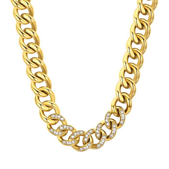 Collana donna in acciaio con maglia catena e cristalli bianchi