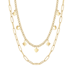 Collana in acciaio Gold multifilo con stelle e cuori