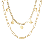 Collana in acciaio Gold multifilo con stelle e cuori