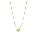 Collana in acciaio Gold con cuore e perle bianche