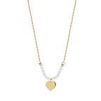 Collana in acciaio Gold con cuore e perle bianche