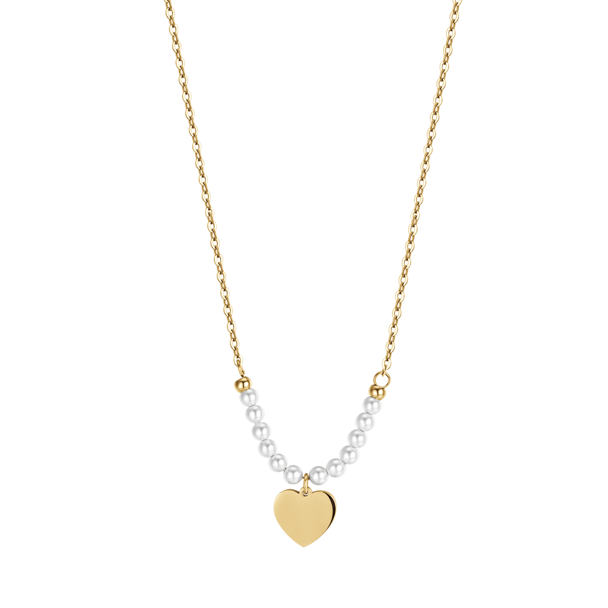 Collana in acciaio Gold con cuore e perle bianche
