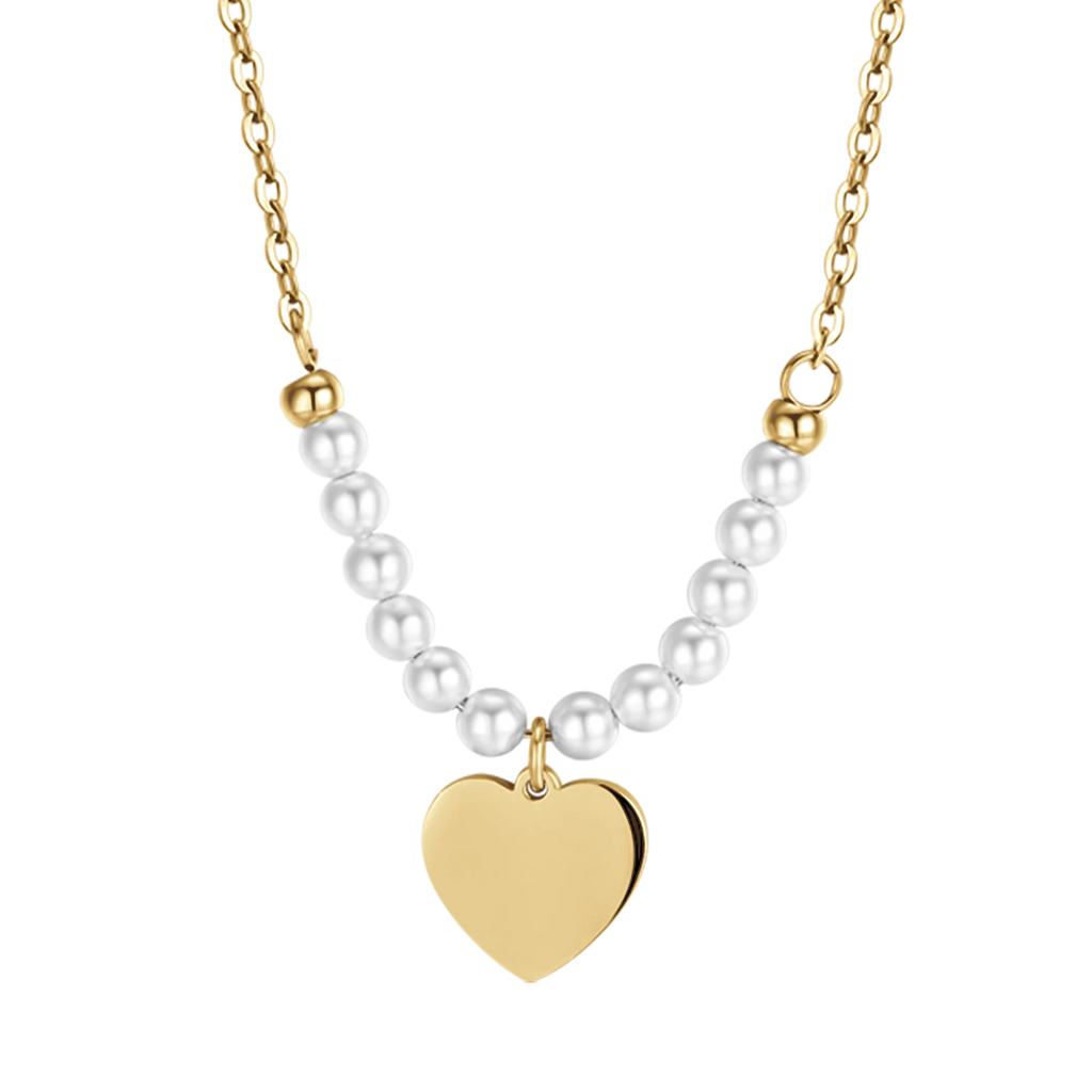 Collana in acciaio Gold con cuore e perle bianche