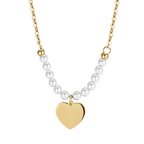 Collana in acciaio Gold con cuore e perle bianche