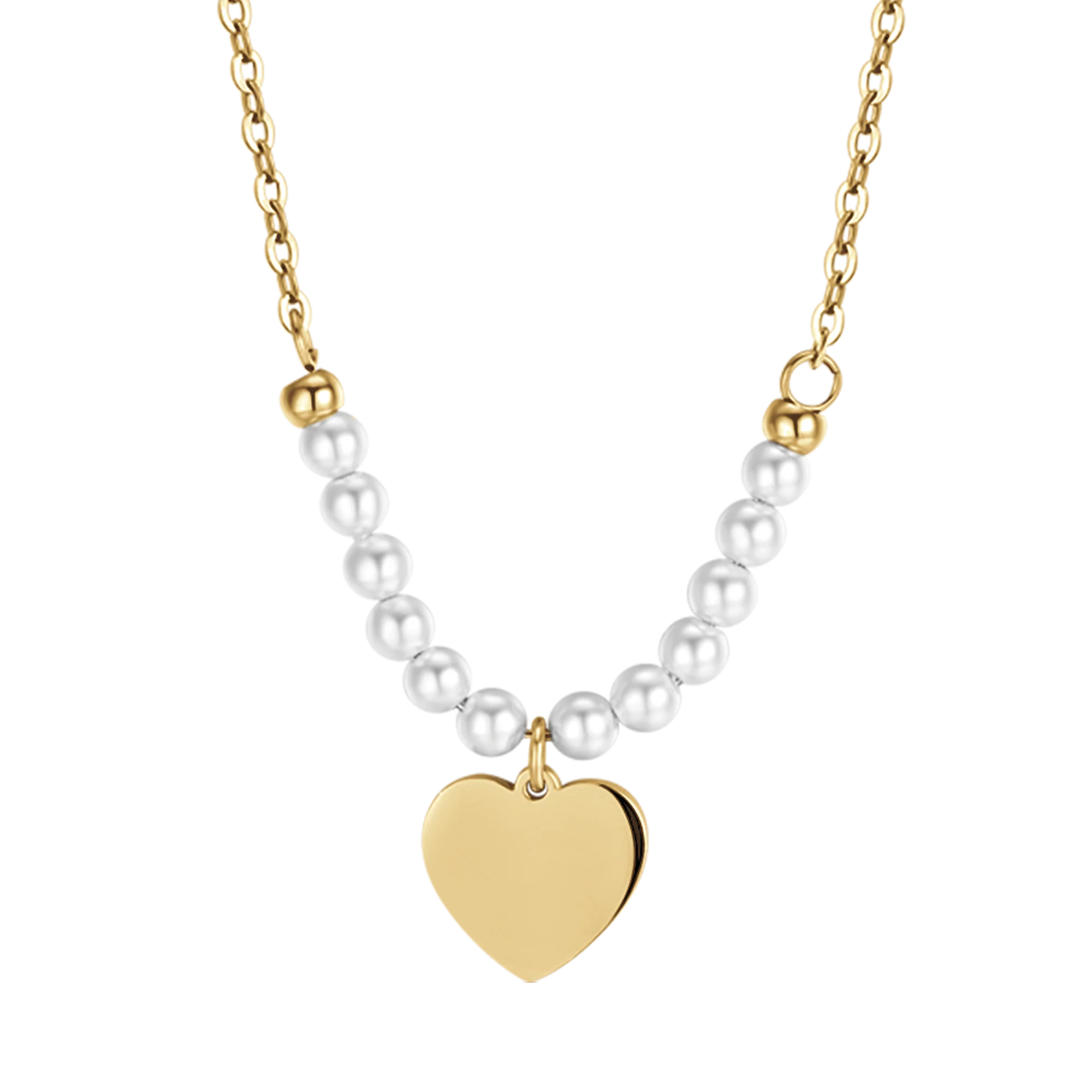 Collana in acciaio Gold con cuore e perle bianche
