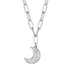 Collana in acciaio con luna e cristalli bianchi