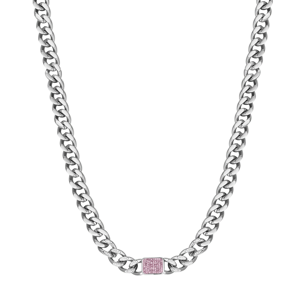 Collana in acciaio con cristalli fucsia