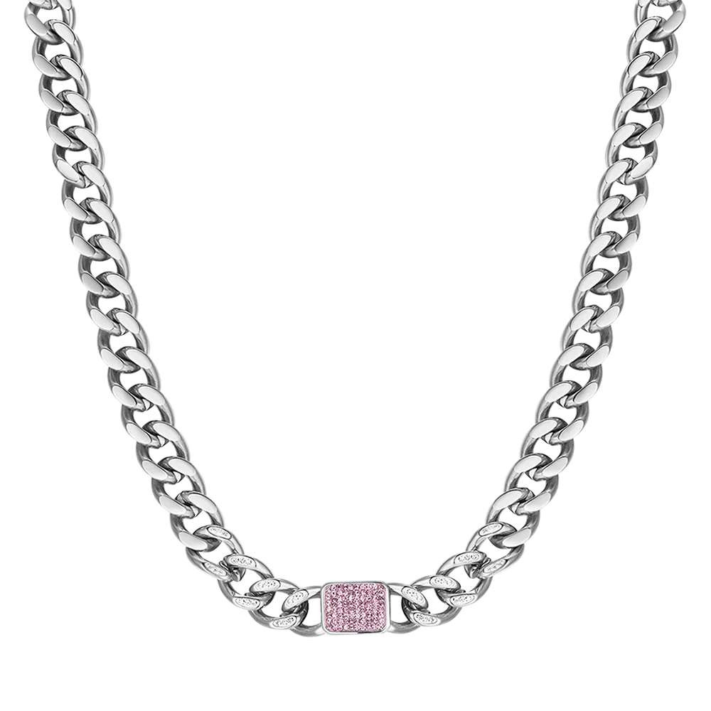 Collana in acciaio con cristalli fucsia