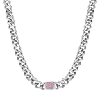Collana in acciaio con cristalli fucsia