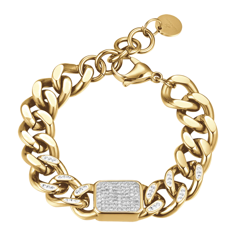 Bracciale donna in acciaio dorato e cristalli bianchi