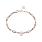 Bracciale in acciaio IP Rose con angelo con cristalli bianchi