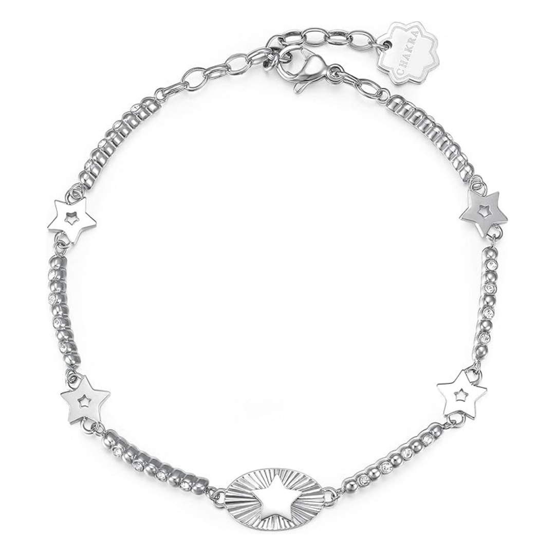 Bracciale in acciaio con stella e cristalli