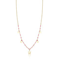 Collana in acciaio dorato con stelle e pietre fucsia