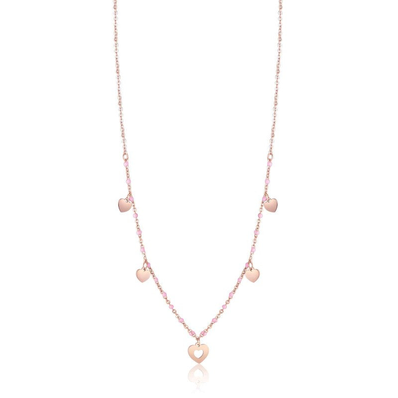 Collana donna in acciaio rosè con cuori