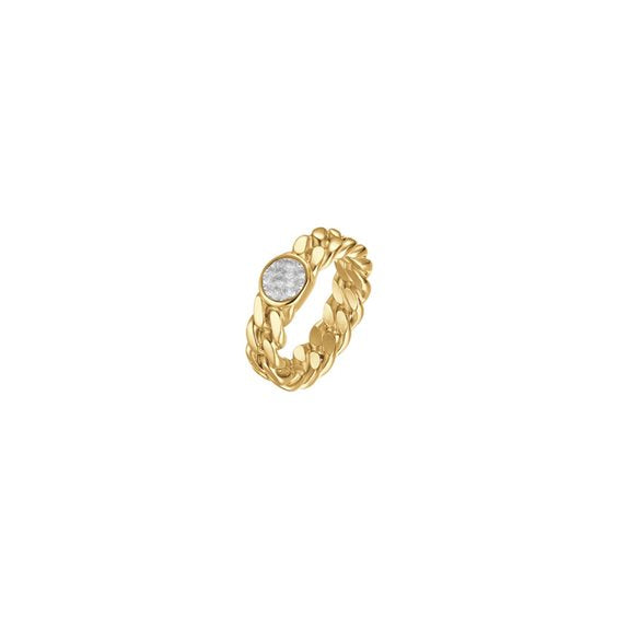 Anello in acciaio dorato con cristalli bianchi